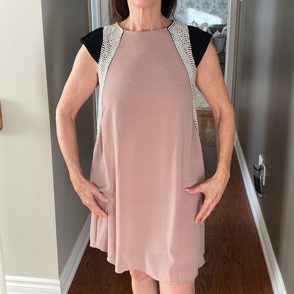 Nude dress with pearls